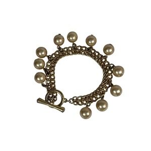 Vintage 70s‎ - 80s Avon Faux Pearl Embellished Rhinestone Tip Bracelet